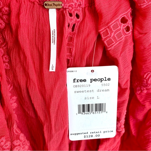 Free People Sweetest Dream Tunic Top L Coral Pink Boho Open Back NWT - Picture 7 of 12